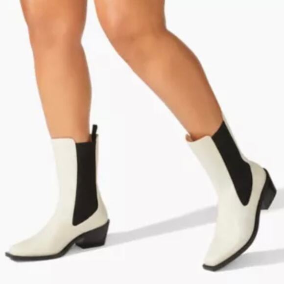 NEW Size 6.5 Stuart Weitzman Miley Western Leather Mid Calf Boot in Cream/ Black - Picture 10 of 10